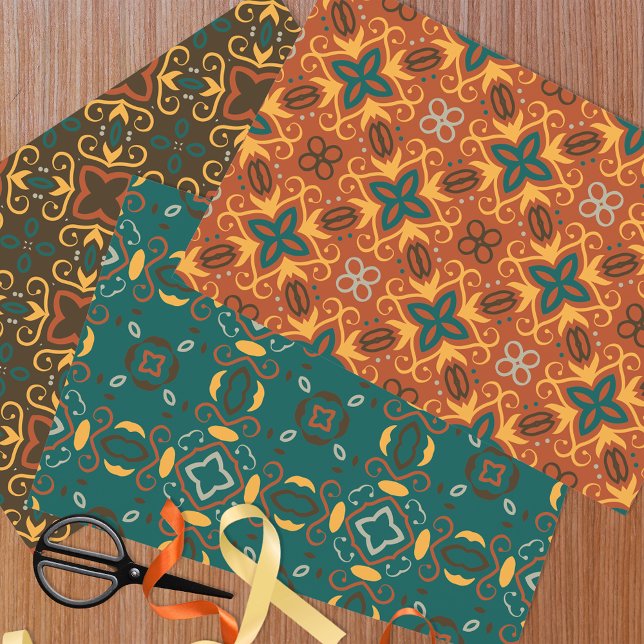 Boho Ornate Folklore Patterns in Earthy Colours  Wrapping Paper Sheet (Creator Uploaded)