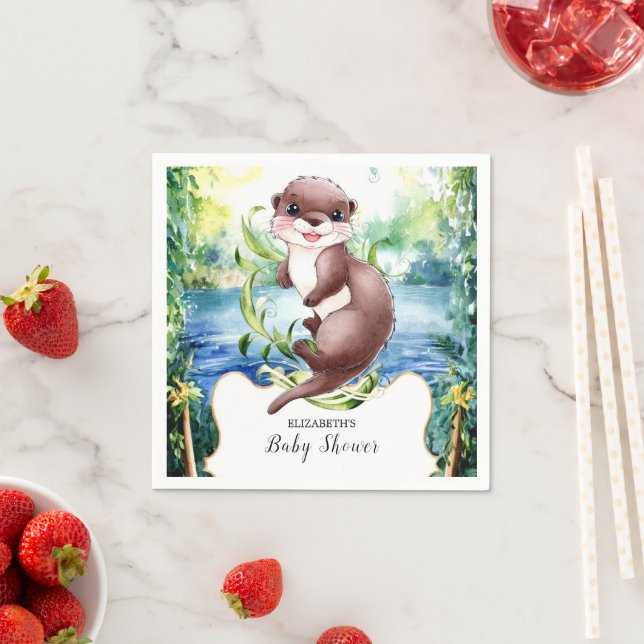 Boho Otter Baby Shower Napkin (Insitu)
