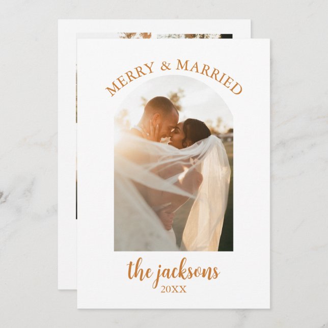 Boho Our First Christmas Newlywed Photo Holiday Invitation (Front/Back)