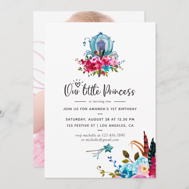 Boho Our little Princess Any Age Birthday Party Invitation (Front/Back)