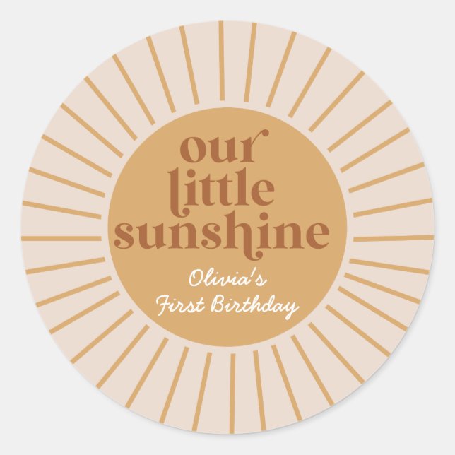 Boho Our Little Sunshine Birthday Classic Round Sticker (Front)