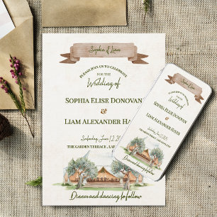 Boho Outdoor Watercolor Tent Camp Rustic Wedding Invitation