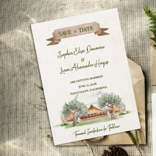 Boho Outdoor Watercolor Tent Wedding Save the Date