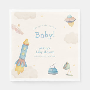 Boho Outer Space Rocket Boy Baby Shower Napkin