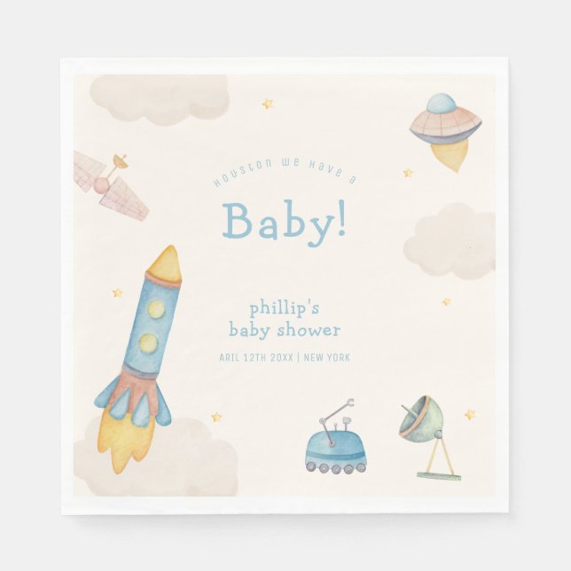 Boho Outer Space Rocket Boy Baby Shower  Napkin (Front)