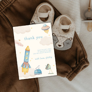 Boho Outer Space Spaceship Rocket Boy Baby Shower Thank You Card