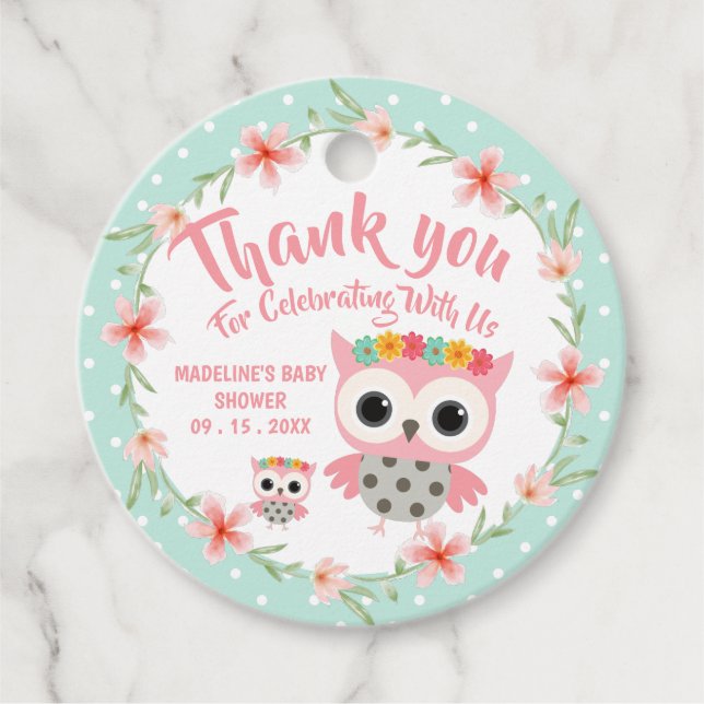 Boho Owl Baby Shower Favour Tags (Front)