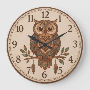Boho Owl Large Wall Clock