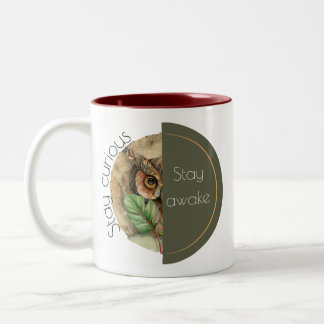 Boho Owl “Stay Awake” Art Two-Tone Coffee Mug