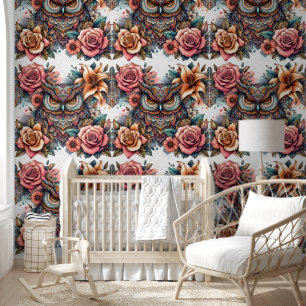 Boho Owl with Roses & Lilies Wallpaper