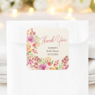 Boho Painted Floral Bridal Shower Thank You Square Sticker