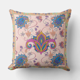 Boho paisley and elephant pattern_lmandala artwork cushion