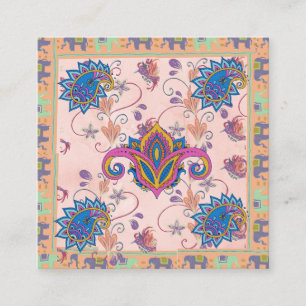 Boho paisley and elephant pattern_lmandala artwork square business card