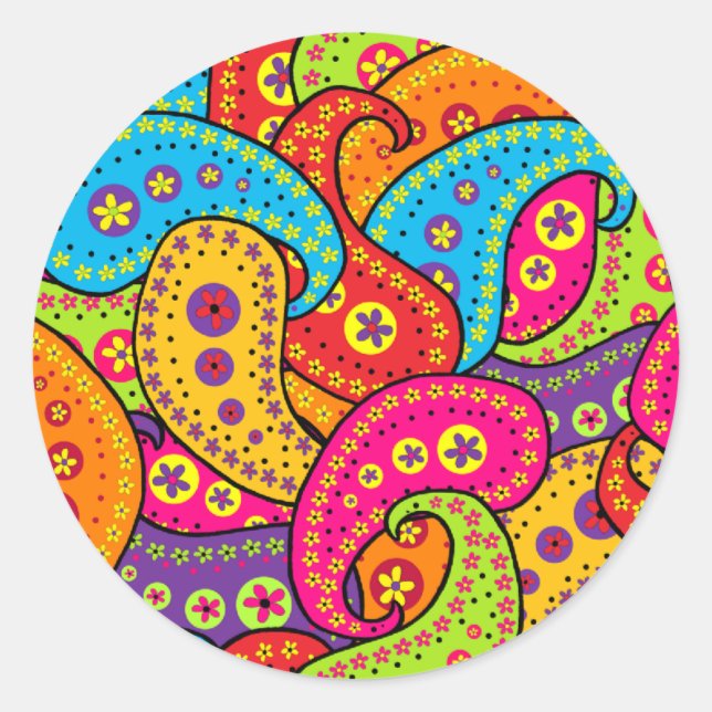 Boho Paisley Classic Round Sticker (Front)