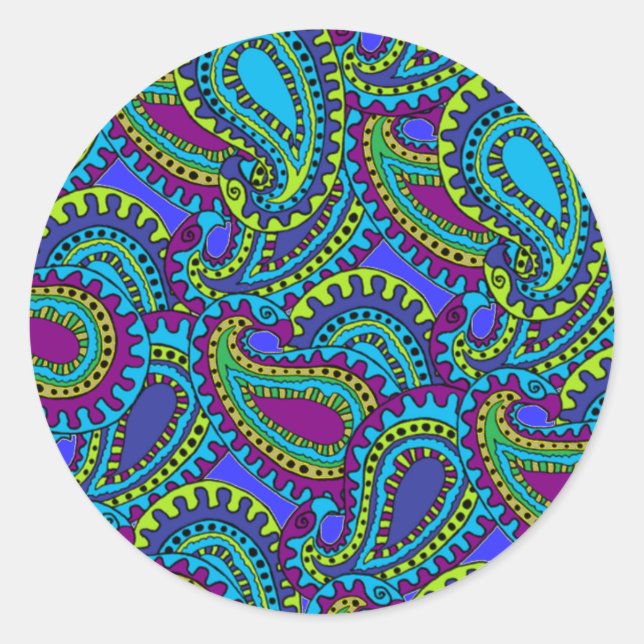 Boho Paisley Classic Round Sticker (Front)