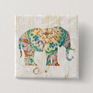 Boho Paisley Elephant I 15 Cm Square Badge