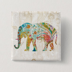 Boho Paisley Elephant II 15 Cm Square Badge
