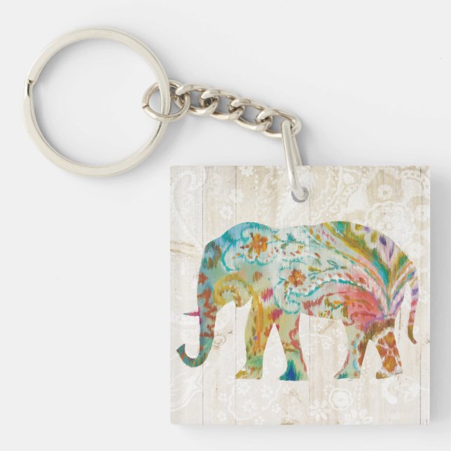 Boho Paisley Elephant II Key Ring (Front)