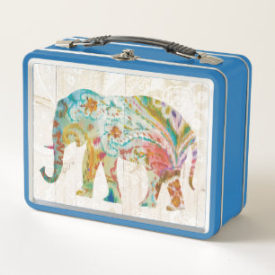 Boho Paisley Elephant II Metal Lunch Box