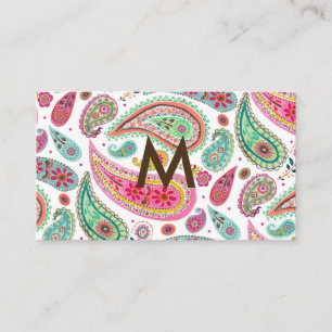Boho Paisley Multicolor girly pattern monogram Business Card