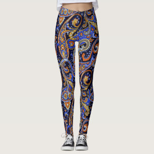 Boho Paisley Print Violet And Black Leggings