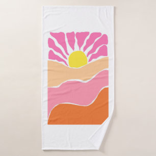 Boho pale pink and orange sunset bath towel