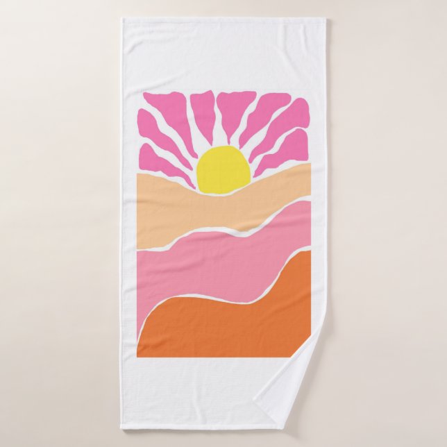 Boho pale pink and orange sunset  bath towel (Bath Towel)