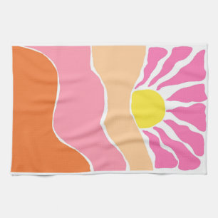 Boho pale pink and orange sunset  tea towel