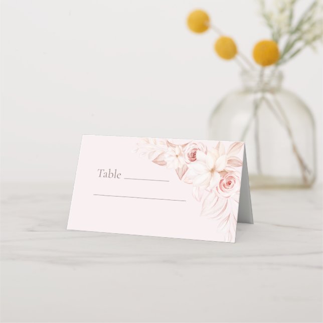 Boho Pale Pink Floral Wedding Place Card (Front)