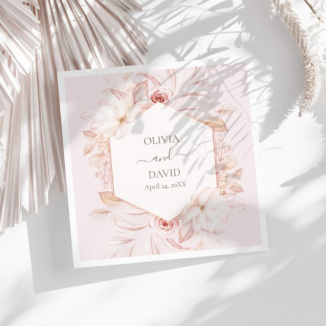 Boho Pale Pink Roses Wedding Napkins (Boho Pale Pink Roses Wedding Napkins on a sunny white table.)