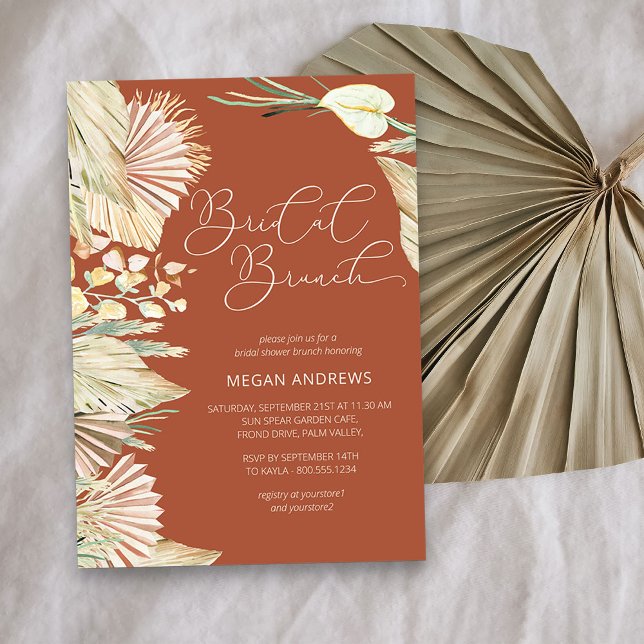 Boho Palm Dried Foliage Terracotta Bridal Brunch Invitation (Bridal Brunch invitation from my Boho Palm Bridal Shower Collection)