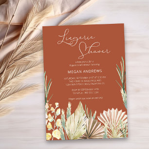 Boho Palm Dried Foliage Terracotta Lingerie Shower Invitation