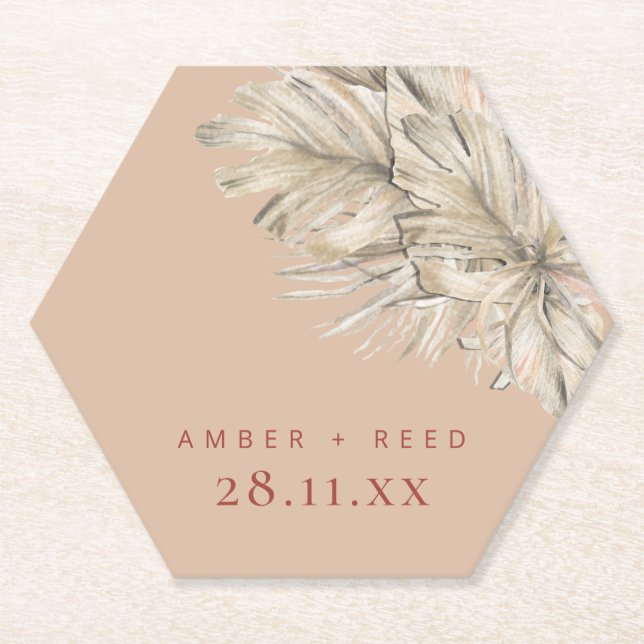 Boho Palm Hexagon Coaster Blush Terracotta (Front)