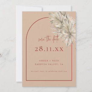 Boho Palm Leaf Floral Terracotta Blush Modern Arch Save The Date