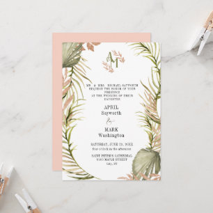 Boho Palm Leaf Greenery Wedding Invitation