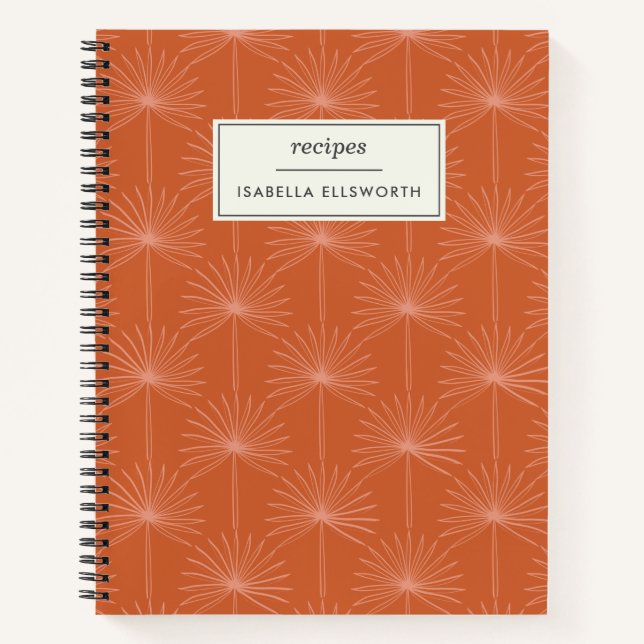 Boho Palm Leaf Rust Botanical Personalised Recipe Notebook (Front)