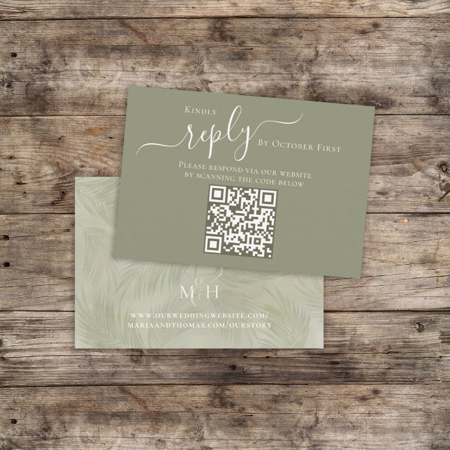Boho Palm Leaves Botanical Foliage QR Code RSVP Enclosure Card (Creator Uploaded)