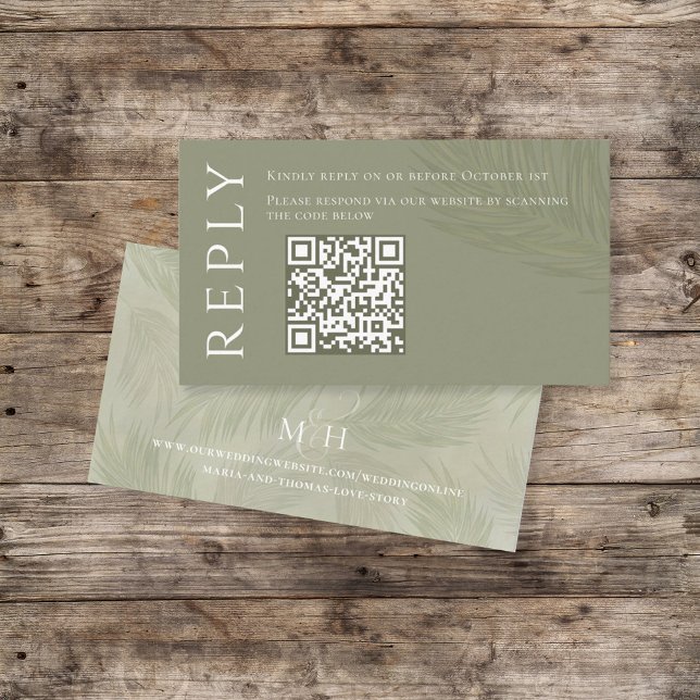 Boho Palm Leaves Botanical Foliage QR Code RSVP Enclosure Card (Creator Uploaded)