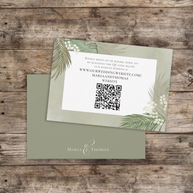 Boho Palm Leaves Botanical Foliage QR Code RSVP Enclosure Card (Creator Uploaded)