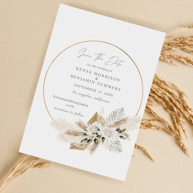 Boho Palm Pampas Grass Floral Save the Date Invitation (Creator Uploaded)