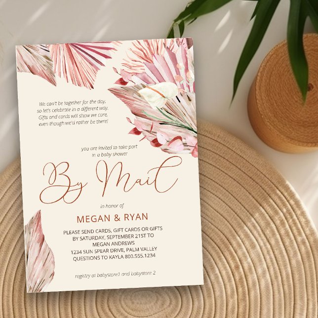 Boho Palm Rustic Dried Foliage Baby Shower by Mail Invitation (Baby Shower by Mail Invitation with boho palm leaves)