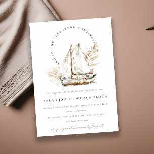 Boho Palm Sailboat Seascape Wedding Anniversary Invitation