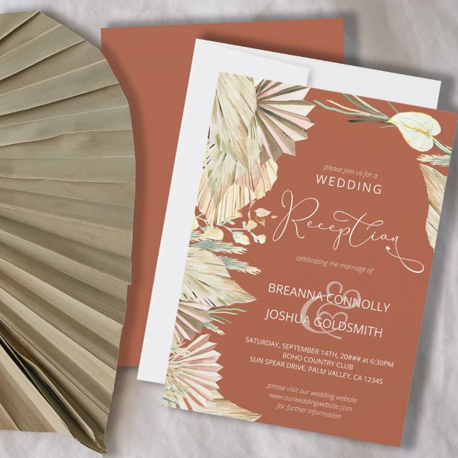 Boho Palm Terracotta Wedding Reception Only Invitation (Creator Uploaded)
