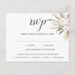 Boho Pampa Grass Leaves Wedding RSVP Enclosure Car Card