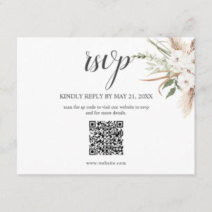Boho Pampa Grass Leaves Wedding RSVP Enclosure Car Card