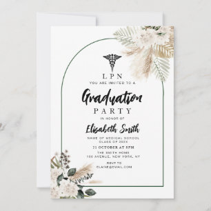 boho pampas and greenery nursing graduation party invitation