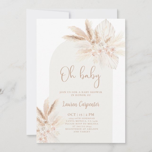 Boho Pampas Baby Shower Girl Invitation (Front)