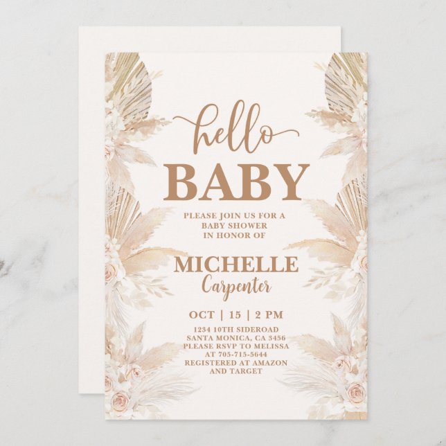 Boho Pampas Baby Shower Invitation (Front/Back)