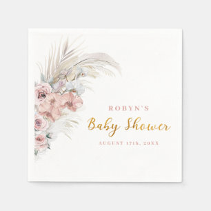 Boho Pampas Baby Shower Napkins Pink Girl
