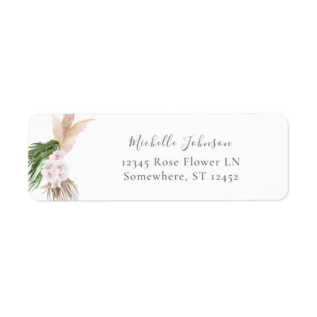 Boho Pampas Beach Floral 2 Return Address Label (Front)